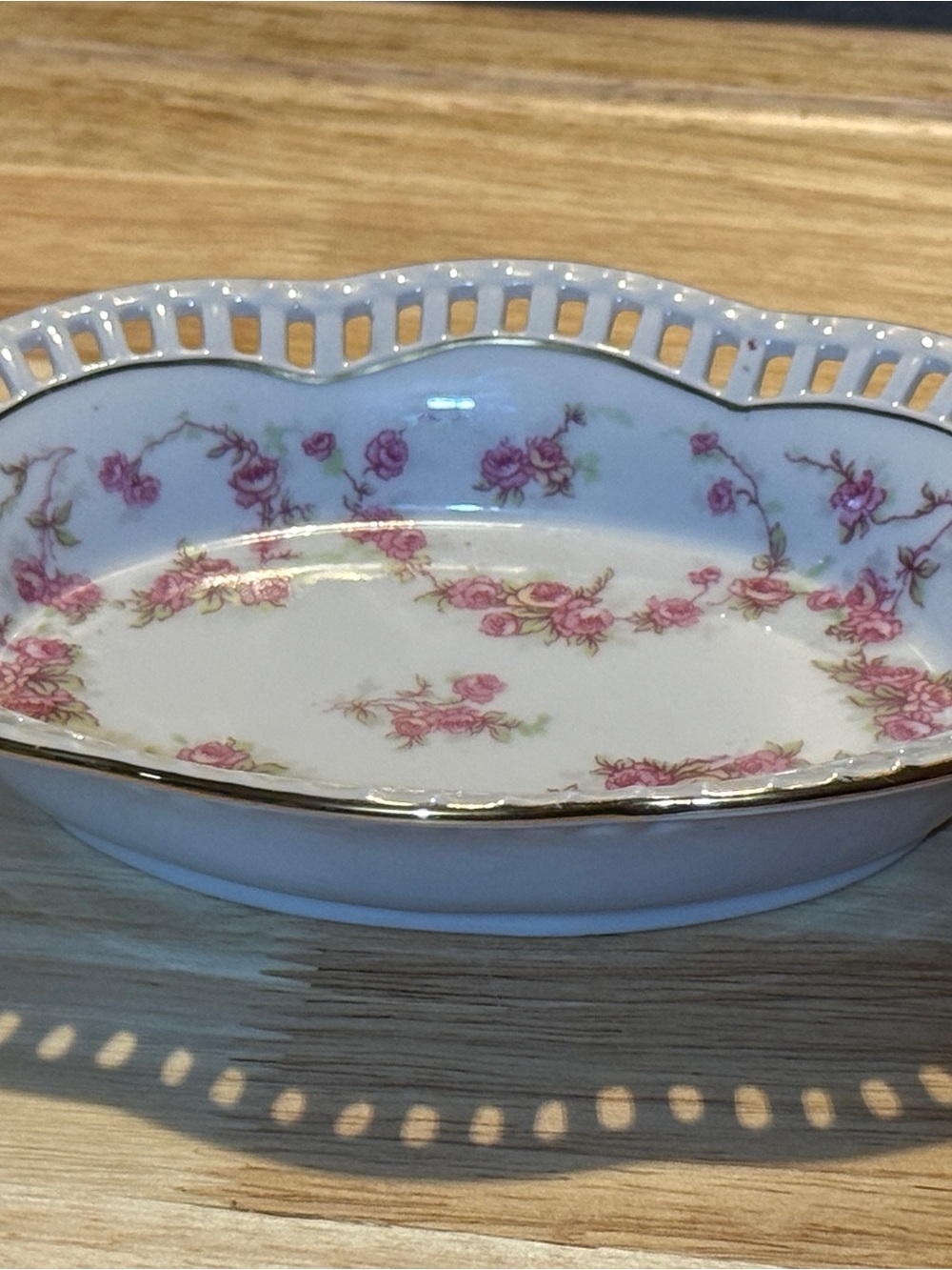Porcelain Floral Serving Dish - Pink Rose Pattern